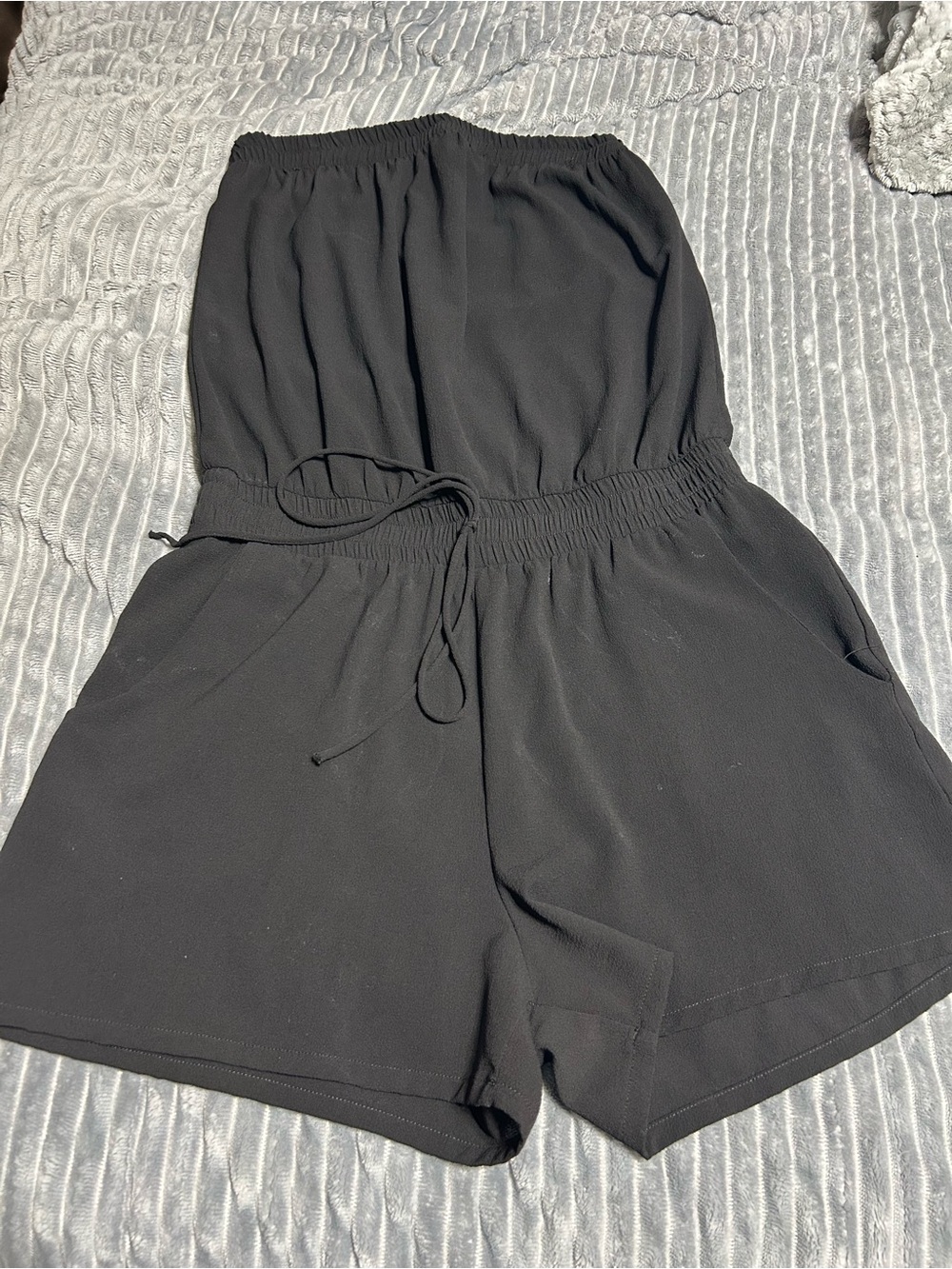 Women's Black Elastic-Waist Romper Shorts